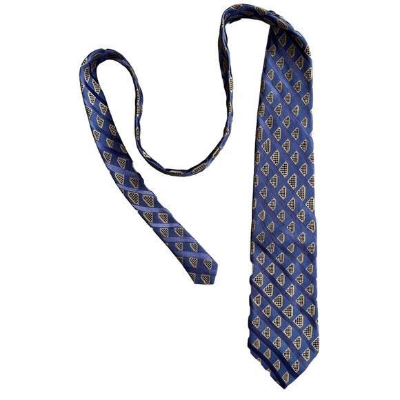 Lands' End Men's Ties Set Of Two 100% Silk Neck Ties Geometric Blue Yellow EUC - Picture 3 of 10